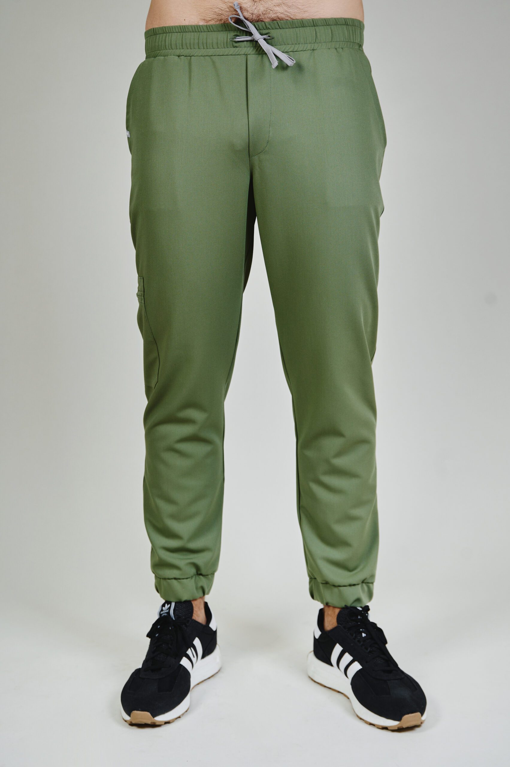 front of men's medical joggers in olive green