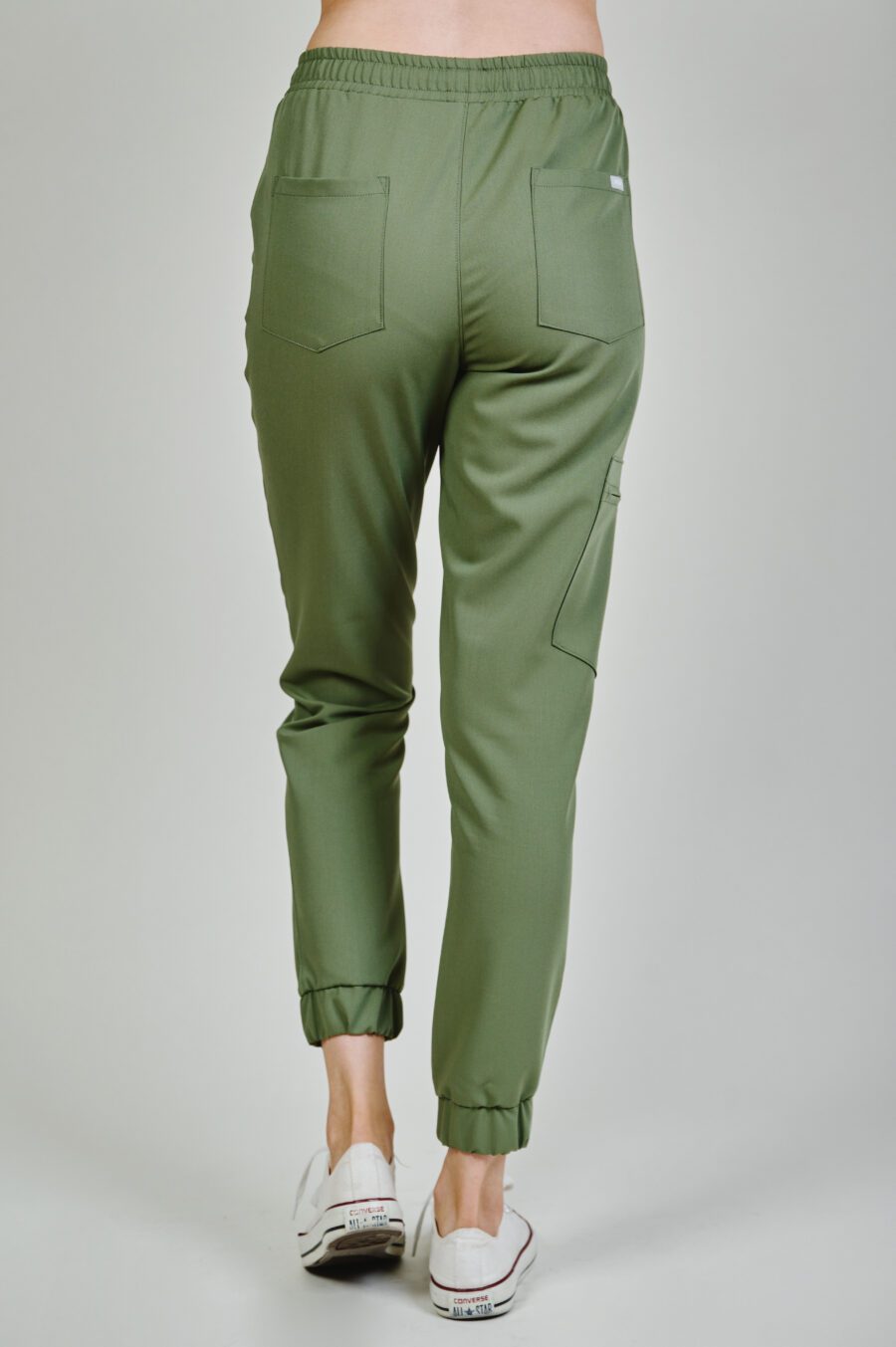 back pockets in olive green women's medical joggers