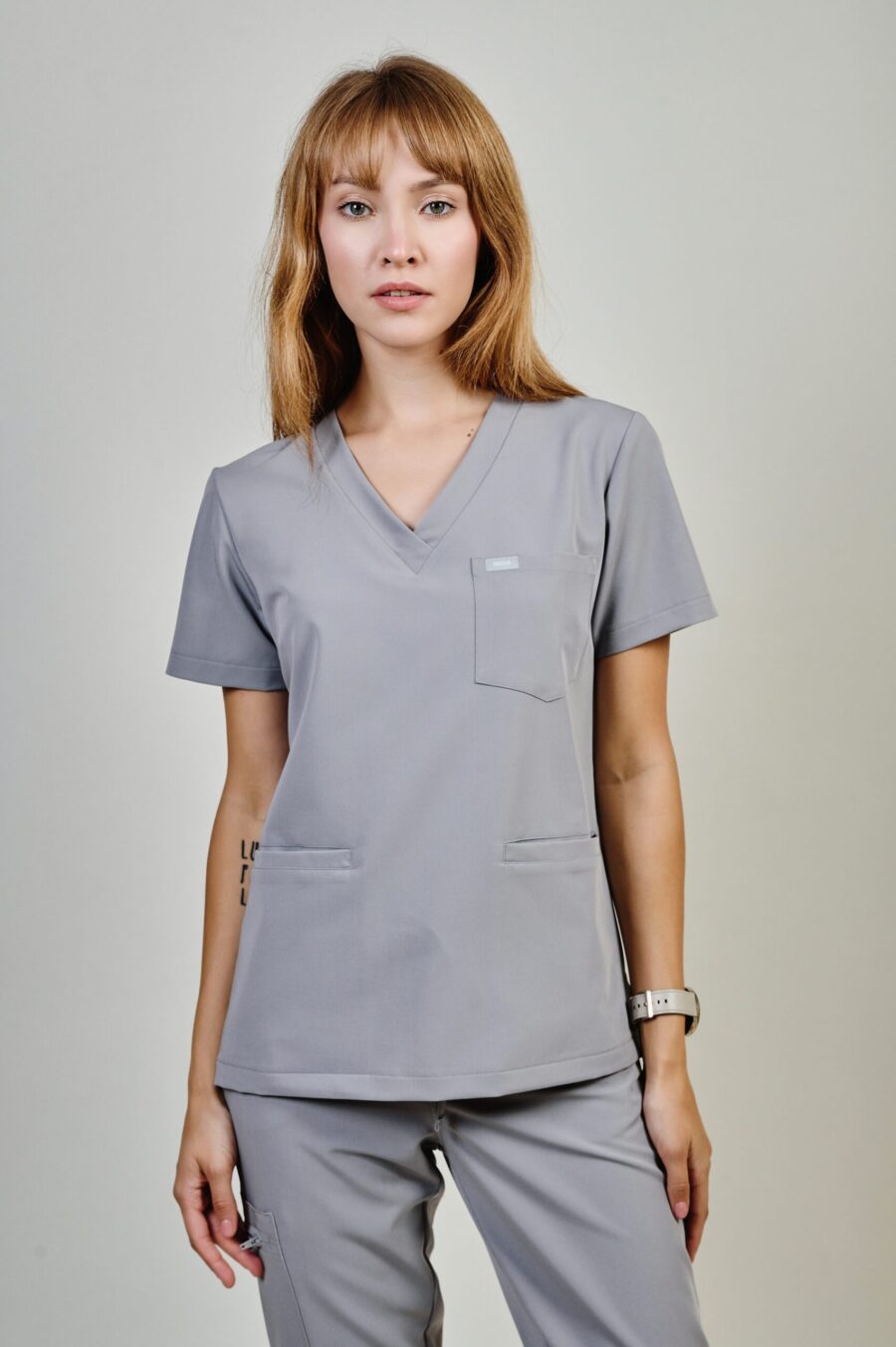 ladies' medical blouse cayen grey front